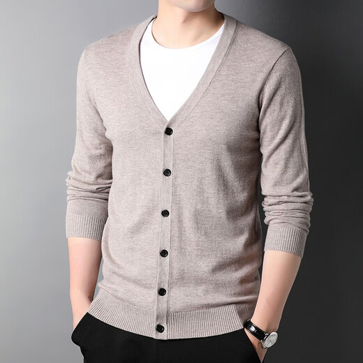 Hengyuanxiang lana pura cárdigan para hombres con cuello en V de otoño de otoper de otoper de invierno y ropa de ropa joven y ropa joven gris l 175/50/110