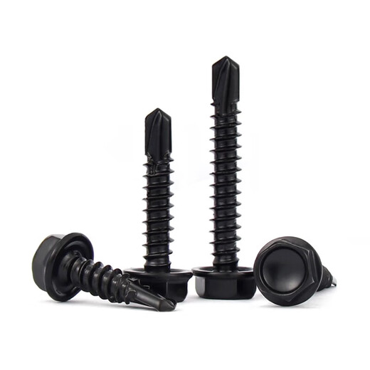 Jinchao 410/304 stainless steel outer hexagon black 316 drill tail screw self-tapping self-drilling color steel tile dovetail screw nail M4.8*63 (10 pieces) black 410