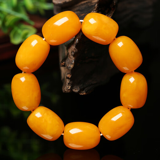 Fat Donglai's same original mineral beeswax amber bracelet, old beeswax men's original mineral chicken oil yellow bracelet, women's barrel beads, style 1 (men's barrel beads), bead size 20*2