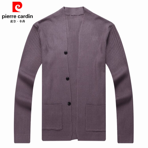 Pierre cardin brand knitted cardigan men's casual shawl sweater men's clothing, middle-aged and young versatile comfortable shawl wool tops men's lotus color M