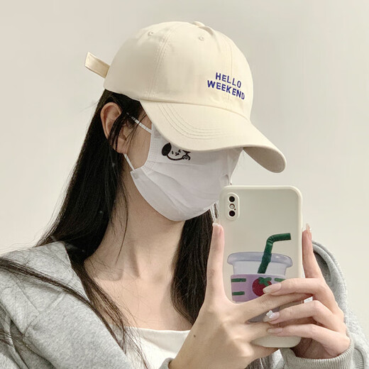 Memaru Baseball Cap Women's 2025 New Spring and Summer Versatile Face Revealing Small Big Head Circumference Letter Embroidery Curved Brim Peaked Cap for Men and Women Beige Store Manager-HELLO Style One Size Can Generally Be Weared (54-59cm)