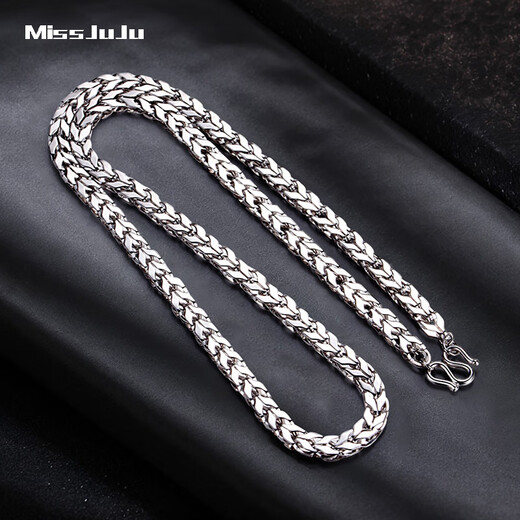 Miss JuJu PT950 platinum necklace men's platinum herringbone chain domineering boss keel snake bone chain thick and wide chain can be customized, weight 40.07g, length 64cm, thickness about 4.5mm