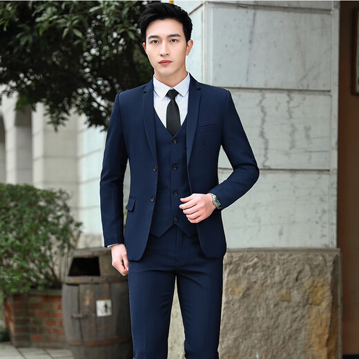 Playboy Suit Men's Jacket Top Youth Korean Slim Business Casual Formal Wedding Groomsman Small Suit Men Single Button Gray Suit + Pants + Vest + Shirt S