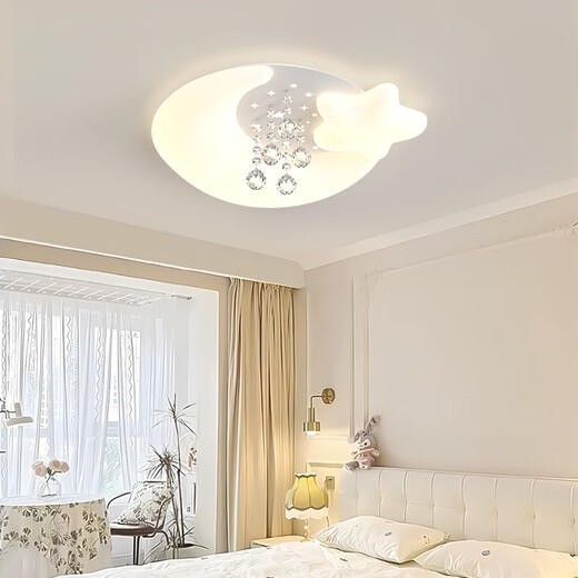 Luz de techo de dormitorio laiqi Luz de crema de cristal nórdico Estilo de dormitorio principal Lámpara de amplio espectro Comportamiento de ojos Lámpara de habitación para niños Guangdong Zhongshan YH695+46cm+45W Control remoto Wuji+Soporte Control de clase Xiaoai Control