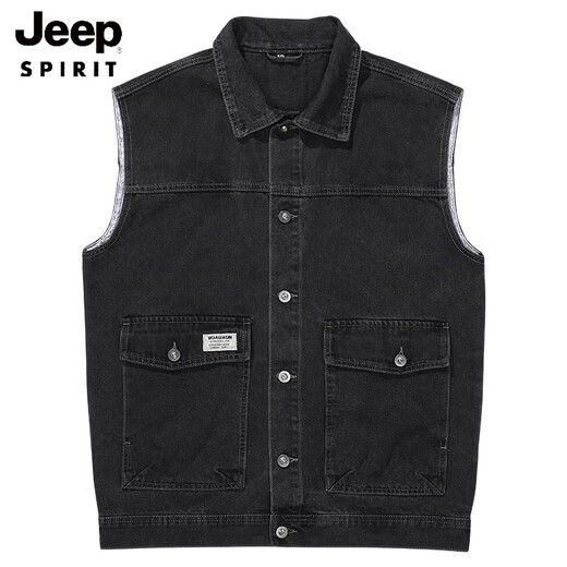 JEEP SPIRIT2025秋季新款复古工装牛仔马甲男春秋季黑色无袖背心男装坎肩外套 9216蓝色 3XL