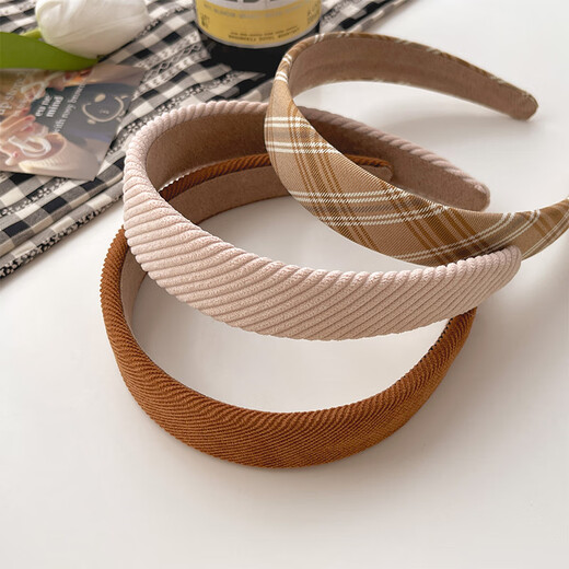 Morning Star Fabric Retro French Hairband Women's Wide-Brim Pressed Hair Anti-Slip Broken Hair Headband Hairpin Versatile Head Accessories Khaki Stripes