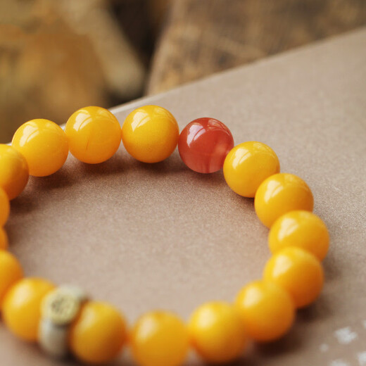 Longyin Beeswax Bracelet Amber Bracelet for Women and Men Baltic Chicken Butter Yellow with 925 Silver Birthday Gift YJ 10mm Thousand-Armed Guanyin Rat