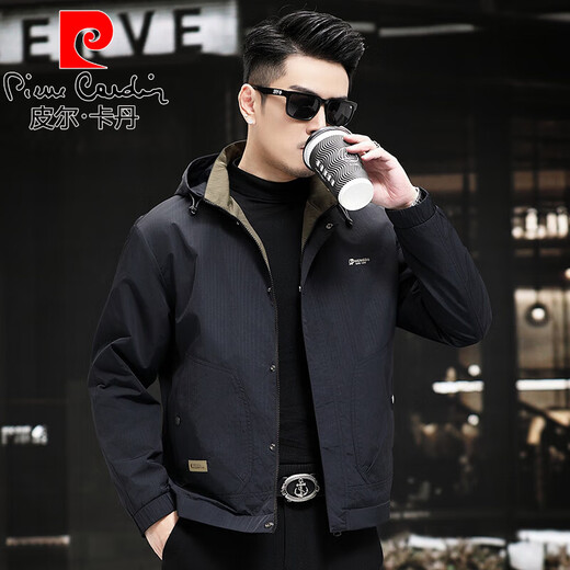 Pierre Cardin high-end casual fleece jacket for men 2025 spring and autumn new windproof soft shell jacket plus fleece middle-aged dad men's jacket black high-end fabric fleece lining 175/L 120-137Jin Jin equals 0.5 kg