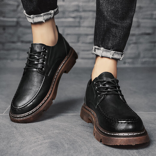 Western Camel (VANCAMEL) genuine soft leather men's leather shoes casual formal business spring and autumn newlywed groom's shoes British black heightening non-slip men's shoes black 42