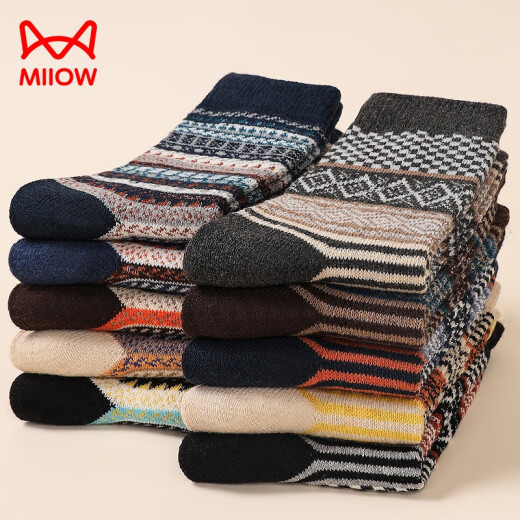 Catman (MiiOW) 10 pairs of socks for men's mid-tube autumn and winter cotton socks thickened warm diamond lattice ethnic style Japanese anti-odor and sweat-absorbing stockings for men's double-way diamond lattice 7372] 10 pairs (two sets are more affordable)