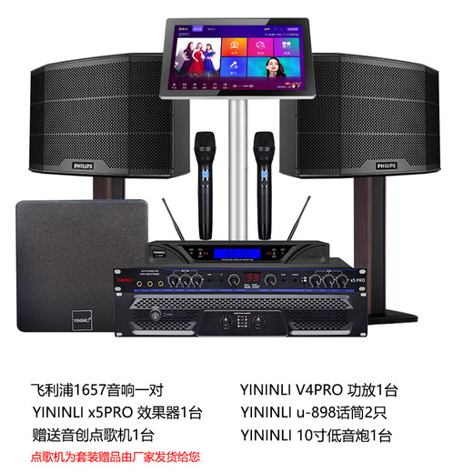 飞利浦（PHILIPS）【2万单无差评】10英寸家庭ktv音响套装专业大功率唱歌全套设备家庭影院点歌机卡拉ok功放音箱1677 【店长力荐】专业前后级套装+低音炮