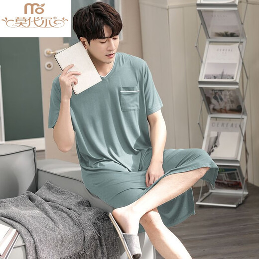 Zhulu Summer Modal Nighthawn Herren Dünn integriert 200 Jin [Jin entspricht 0,5 kg] kann einen langen Stil von Long Herren und Fett plus großer Nachthemd -Männer -Anus 844 Black XL tragen, das für 130+160 Jin geeignet ist [Jin gleich 0,5 kg]