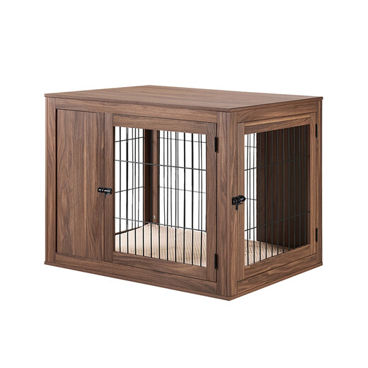 Yakong indoor furniture dog cage double door wooden cage medium-sized dog side animal cage iron cage with side door opening walnut medium size 91*58*67cm
