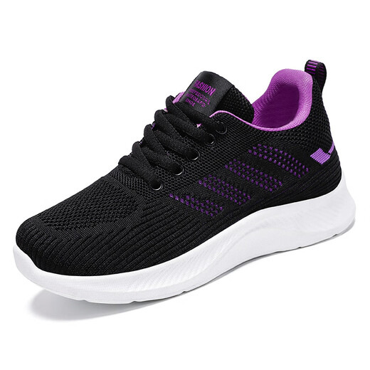Frauen Fußschuhe Frauen Lijian New Soft Sohle lässige Sport atmungsmaschbare Einzelschuhe fliegende Mesh Schuhe Running Schuhe G-H831 Black 36