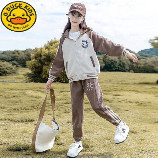 G.Duckkids Little Yellow Duck Girl Spring y Autumn Traje 25 NUEVO estilo Niñas para Niños Big Sports Set de dos piezas de dos piezas Ropa de otoño BQ1396 Negro [abrigo + pantalones] 170 cm
