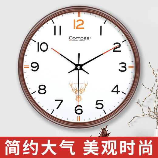 康巴丝（Compas）北欧鹿头创意客厅挂钟表净音挂墙卧室办公挂表简约日历时钟家用石英钟表万年历 C3294墨绿带液显-表盘直径34.5厘米