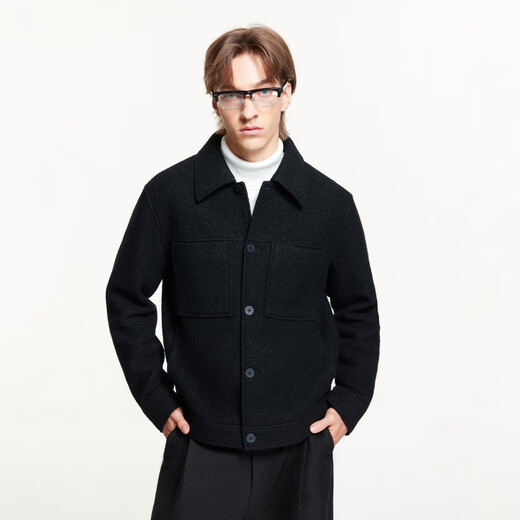 Jack Jones (Jack/Jones) Herrenkleidung Frühling und Herbst Straight Dust Fashion Street Kurzwolle Jacke Herren 100% Wolle Freizeitjacke Herren E40 Black XL 185