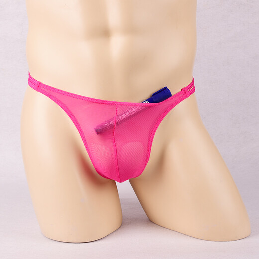 Ye Zimei men's sexy thong transparent mesh low-waisted thin strap T-pants ultra-thin see-through sexy tight underwear for men rose red one size