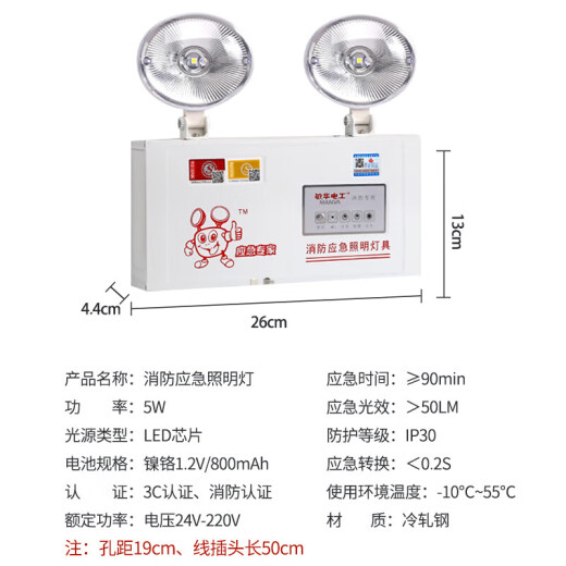 Minhua Electrican Lighting Safety Exit LED double lampe à pointe Plug-in Perg-in SUPER BRIGHT MINHUA FEUR Emergencure M300 M1349 Éclairage mural d'urgence 220V