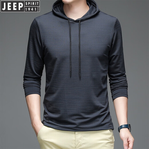 JEEP SPIRIT纯色运动帽衫男士长袖t恤夏季薄款冰丝速干体恤防晒健身连帽卫衣 58015白色 3XL 180-200斤