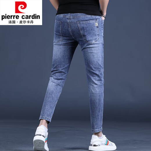 皮尔卡丹（pierre cardin）夏季薄款蓝色九分针织牛仔裤男修身小脚2025新款弹力男士裤子9分 Q1048黑色九分 32