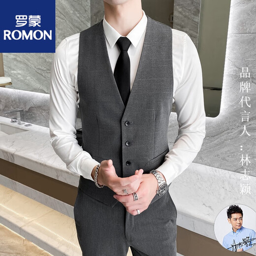 Romon ROMON suit vest suit men's groom best man wedding dress vest suit vest shirt trousers three-piece suit a2011 black gray vest M 85-106Jin[Jin equals 0.5 kg]