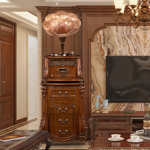 Famille héritée Retro Phonographe Antique Wood Vinyl Enregistreur en vinyle High-De-en-ciel classique Vintage Nostalgique Gilla Villa American Home Living Room HiFi Bluetooth Conférencier 688 Dark Brown (ange haut-parleur)