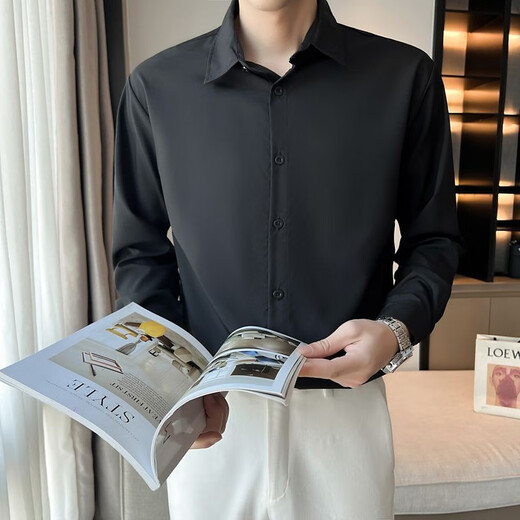 星禾莱白色衬衫男长袖潮流帅气免烫修身休闲衬衣男商务加绒款打底衬衫 白色 XL 125-140斤