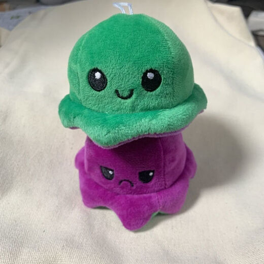 Aseblarm Flip Face Changing Little Octopus School Bag Pendant Doll Cute Keychain Pendant Creative Backpack Doll Bag Pendant Purple to Green + Keychain Flip Doll Pendant 1 with Keychain