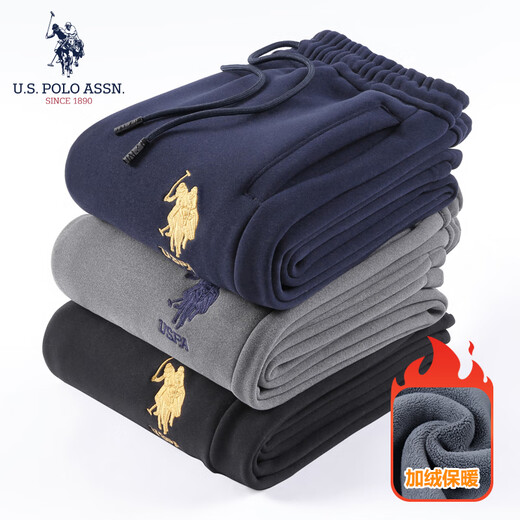 U.S. POLO ASSN. Sports pants plus velvet men's casual pants winter warm men's pants loose sweatpants Paul pants navy blue (flat L