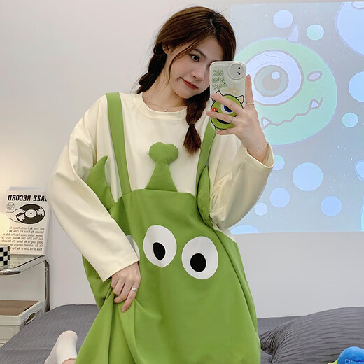 
Cotton companionship long-sleeved nightgown for women in spring and autumn cotton sweet cute duck pajamas 2024 new large-size pregnant women's home clothes 16863 M
