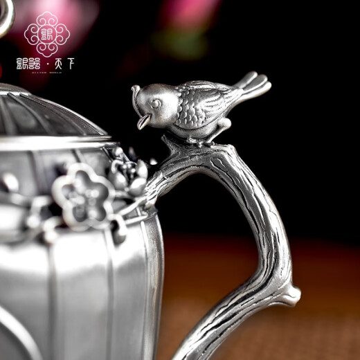 银器天下 足银茶壶999足银茶具套装 银茶杯足银煮茶烧水壶 足银功夫茶杯 玲珑茶具产品配防伪检签 玲珑银茶具套装695克配证书