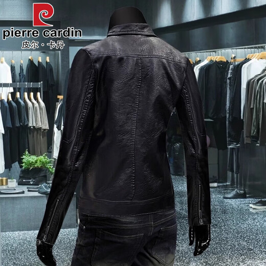 Pierre Cardin Chaqueta de cuero de zhenha de alta gama para hombres en primavera y otoño de mediana edad y chaqueta de hombres jóvenes casuales y hermosos motocicletas de cuero para hombres de cuero negro primavera y estilo de otoño 2xl 135-150jin [Jin equivale a 0.5 kg]