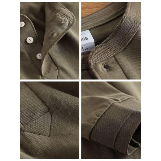 Jeep (JEEP) Extra Large Size Jin Jin is equal to 0.5 kg Heavy Cotton Henley Collar Shirt Men's Long Sleeve Thickened Loose Autumn and Winter Bottoming Henley Shirt Iron Gray 4XL 240-300 Jin Jin is equal to 0.5 kg