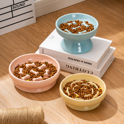 CLCEY Ceramic Pet Bowl Cat and Dog Slow Food Bowl Anti-choking Slow Food Tall Cat Bowl Neck Guard Anti-vomiting Cat Food Bowl Cat Food Bowl Beige Tall Slow Food Bowl