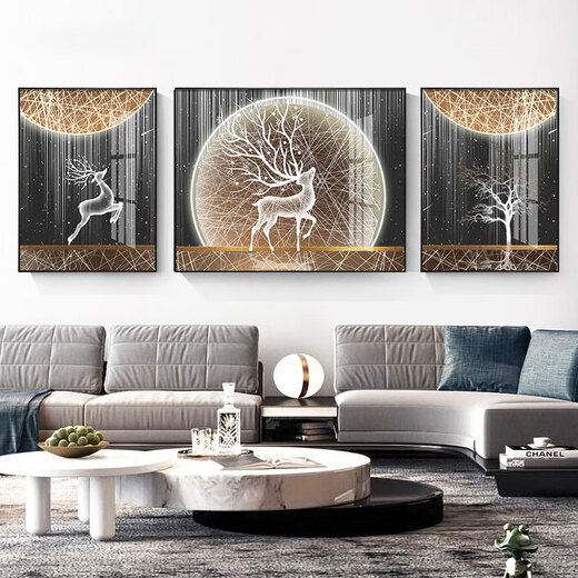 Little Lulin Living Sala Decorating Pintura de color negro, blanco y gris pintura colgante Sofá Muro Mural moderno de pared de pared oeste simple pintura de alces