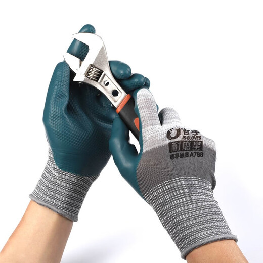 Jishou A698 Guantes de protección de mano de obra de caucho Cinta bañada Trabajo de goma en el sitio de construcción Resistente e impermeable [12 pares] Modelo de flagencial A788 resistente al desgaste