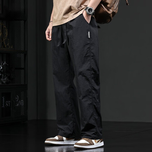 Houtan American hochwertige, gelegentliche Hose für Männer loser Sommer dünne Eisseide für Männer gegen kräftige, seidige Tupplungshosen für Männer braune Farbe l (125-145jin [Jin gleich 0,5 kg])