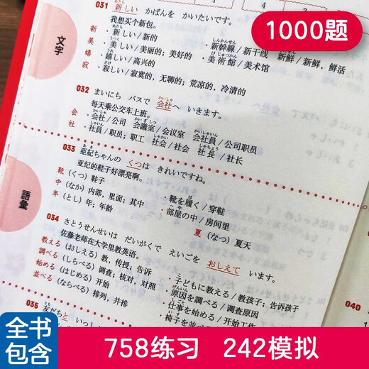 日语红蓝宝书系列 红蓝宝书1000题 新日本语能力考试N5、N4文字词汇 文法语法（练习+详解）