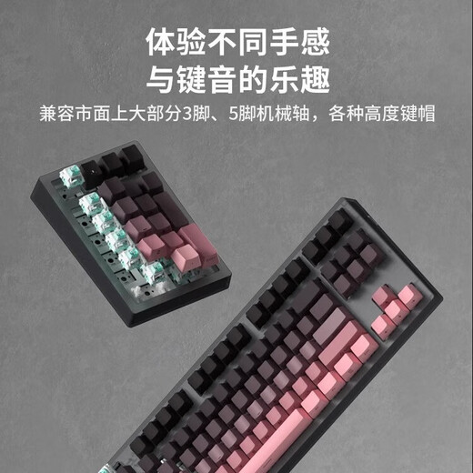 Belly Spirit Belly Spirit Mk870Pro Seitengravierte durchscheinende drahtlose mechanische Keyboard-Tastatur E-Sports Office Stumm. 870pro Obsidian Hongyun Head + Digital Area Peach Achse [Silent]