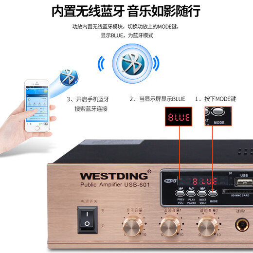 威斯汀蓝牙功放公共广播吸顶喇叭家庭影院背景音乐套装家用会议室工程广播音箱音响定压功放机601/80W