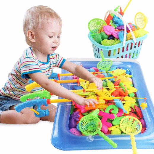 Baby magnetic fishing toys add water inflatable pool fishing rod set children's early education toys playing in the water kitten fishing 3 kitten fishing rods