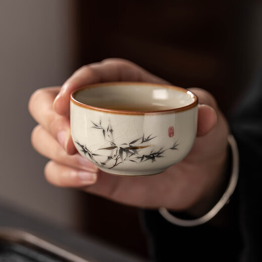 Porcelain brand tea set, Ru kiln tea set, household high-end ceramic split teapot, covered bowl, teacup, complete set of Kung Fu tea set, rich bamboo handle teapot, covered bowl, 8 cups, 13 pieces + Tao jar for washing dishes