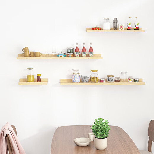 Ruoshi wall storage rack solid wood one-word partition without punching storage bookshelf laminate wall decoration wall-mounted display rack solid wood-log color-90*15