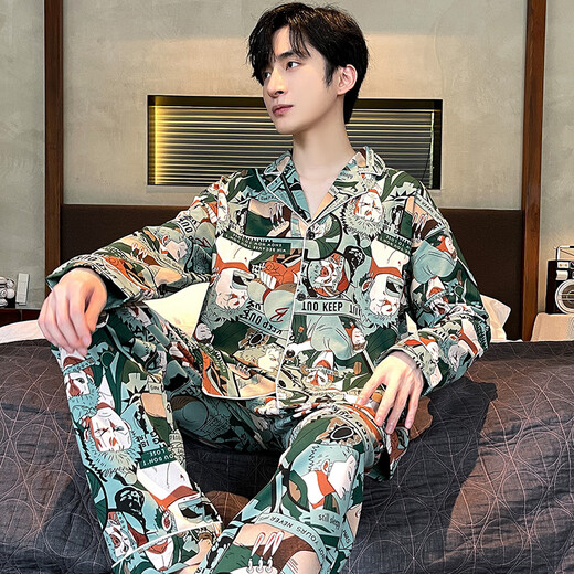 Un Yuxiao Pajamas Spring y Autumn Springs Long Sanges Algody Algodón Pura Estilo delgado para adolescentes Autumn Men's Ropa para hombres 100% Algodón para algodón para la ropa exterior 9230 CONAN XXL (180 cm de peso recomendado 150-185)