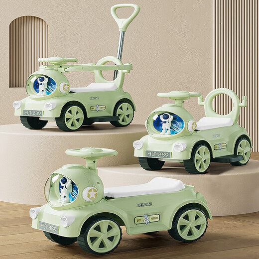 Helinte four-wheel seating children's electric car baby car child toy adult can push car charging child car gift fresh green [remote control + large battery pedal throttle push rod guardrail + Bluetooth music