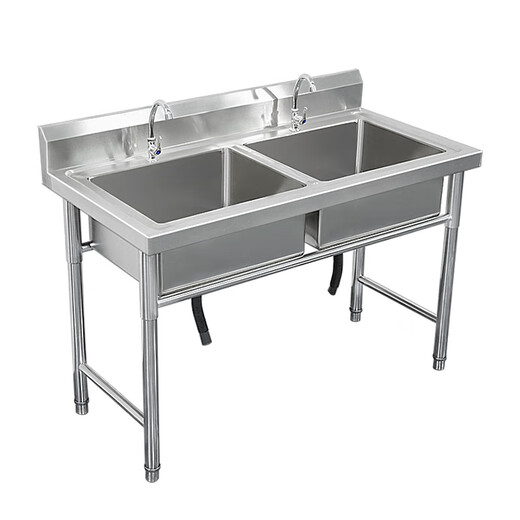 Jie Yintong stainless steel commercial household sink single double three slots with bracket kitchen sink wash basin wash basin sink length 50 width 50 height 80 single pool 08 thick