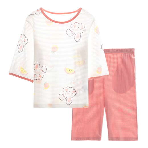 Tingguagua Dingguagua children's pajamas summer thin girls pure cotton short-sleeved suit girls home clothes white 160