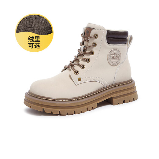 骆驼（CAMEL）【远行】工装靴英伦短靴大黄靴马丁靴 L23W076044R 米色(加绒) 37