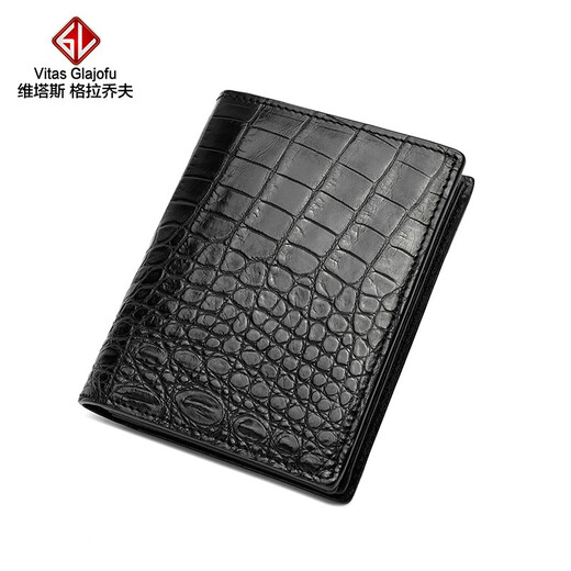 Vitas Glajofu Crocodile Leder Herren echter Leder Brieftasche Reißverschluss Brieftasche Geschäftskupplung in Mezzanine 2-fach Jugendstrend Langes Brieftasche Langes Brieftasche Vollkrokodile Leder Schwarz